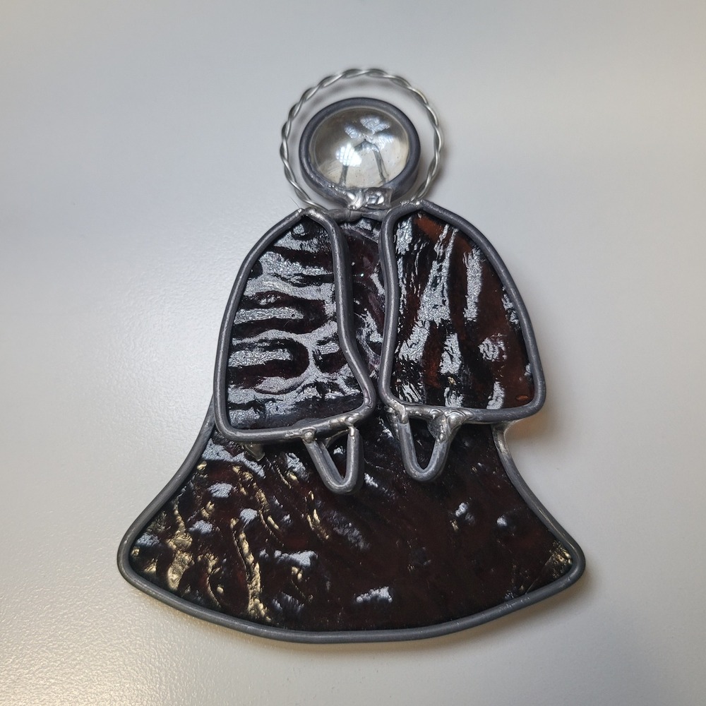 Vintage Stained Glass Angel Ornament Brown Textured Slag Glass Suncatcher